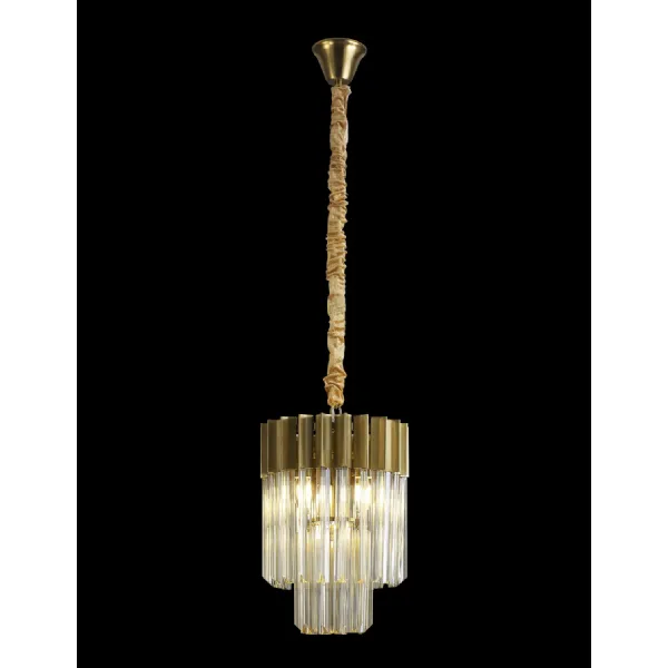 Aldershot 30cm Pendant Round 4 Light E14, Brass Cognac Sculpted Glass