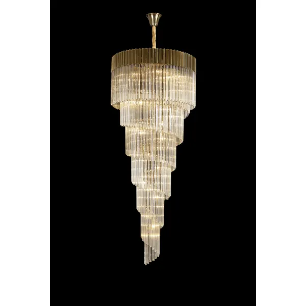 Brass Cognac 90cm 31 Light E14 7 Tier Sculpted Glass Pendant