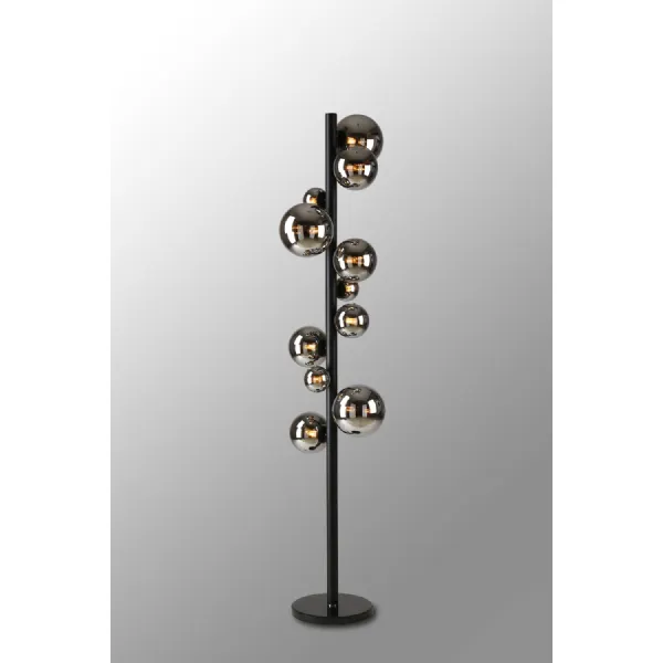 Tenterden Floor Lamp, 11 x G9, Satin Black, Chrome Plated Glass