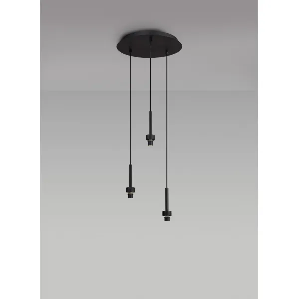 Abingdon Satin Black 3 Light G9 Universal 2m Round Pendant, Suitable For A Vast Selection Of Glass Shades