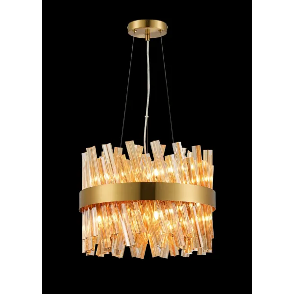 Brass Amber 40cm Round Pendant Light 10 G9 Lamp Holders