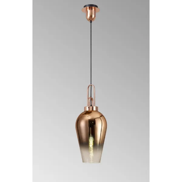 Epsom 1 Light Pendant E27 With 23cm Pear Glass, Copper Matt Black Clear