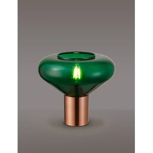 Copthorne Wide Table Lamp, 1 x E27, Antique Copper Bottle Green Glass