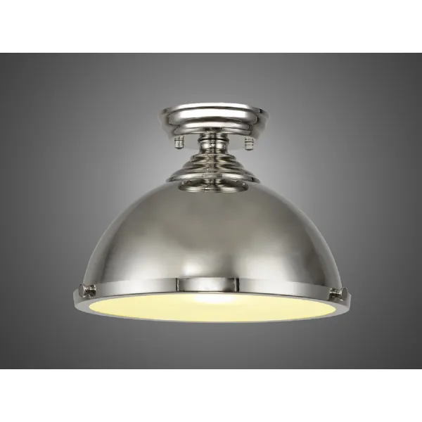 Sandy 31cm Flush Ceiling Fitting, 1 x E27, Polished Nickel Frosted Glass