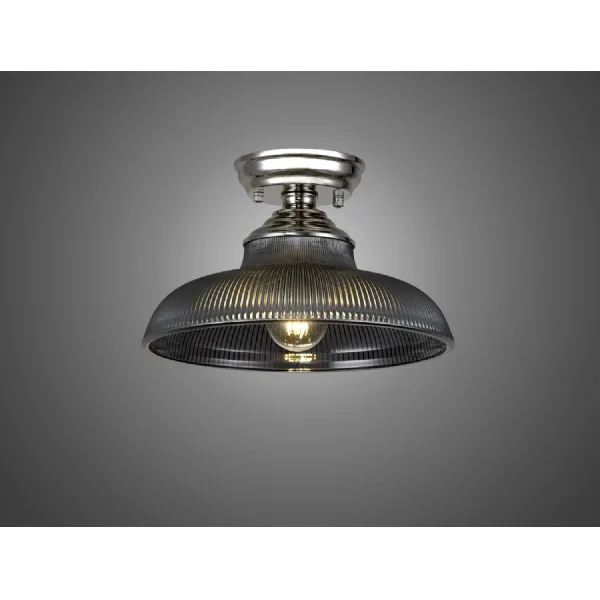 Billericay 1 Light Flush Ceiling E27 With Round 30cm Glass Shade Polished Nickel Smoked
