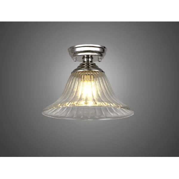 Billericay 1 Light Flush Ceiling E27 With Bell 30cm Glass Shade Polished Nickel Clear