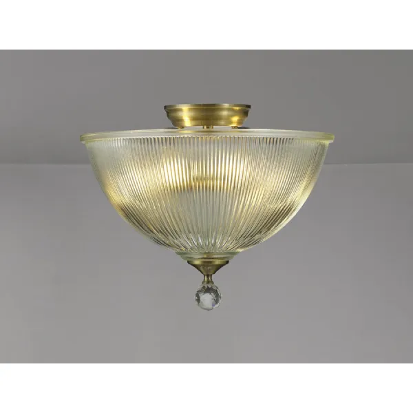 Billericay 2 Light Semi Flush Ceiling E27 With Dome 38cm Glass Shade Antique Brass Clear