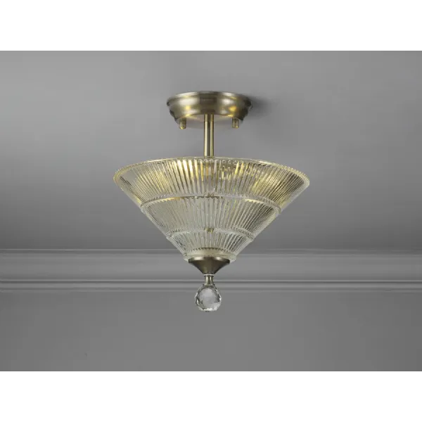 Billericay 2 Light Semi Flush Ceiling E27 With Cone 30cm Glass Shade Satin Nickel Clear