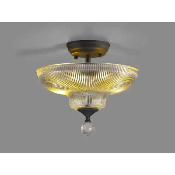Billericay 2 Light Semi Flush Ceiling E27 With Round 30cm Glass Shade Graphite Clear