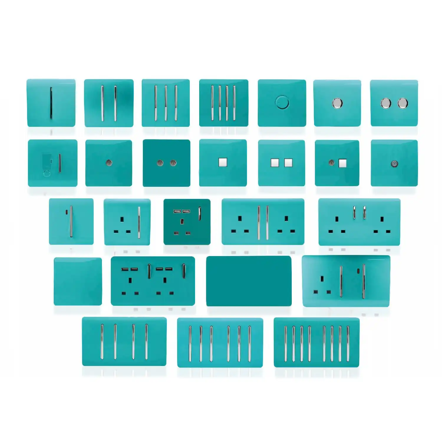 Trendi, Artistic Modern 2 Gang 2 Way LED Dimmer Switch 5 150W LED 120W Tungsten Per Dimmer, Bright Teal Finish, (35mm Back Box Required) 5yrs Wrnty
