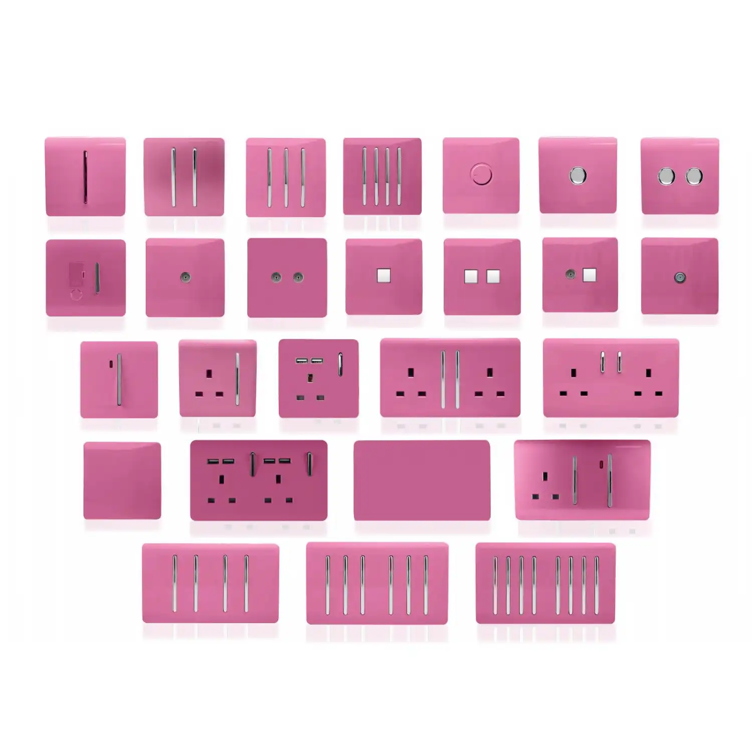 Trendi, Artistic Modern 1 Gang 13Amp Switched Socket Pink Finish, BRITISH MADE, (25mm Back Box Required), 5yrs Warranty