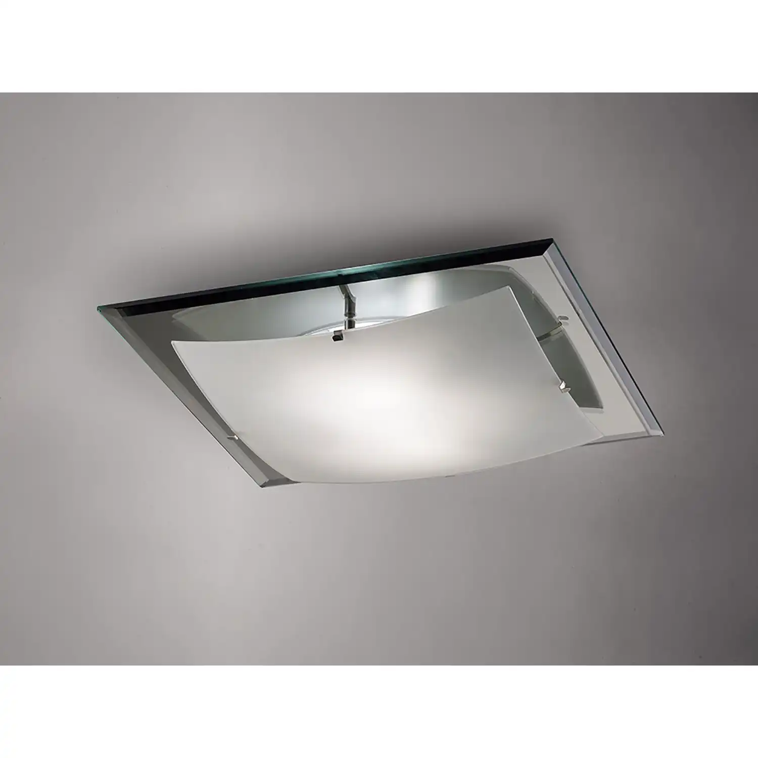 Brooklyn Flush Ceiling, 420mm Square, 3 Light E27 Frosted Smoked Mirror