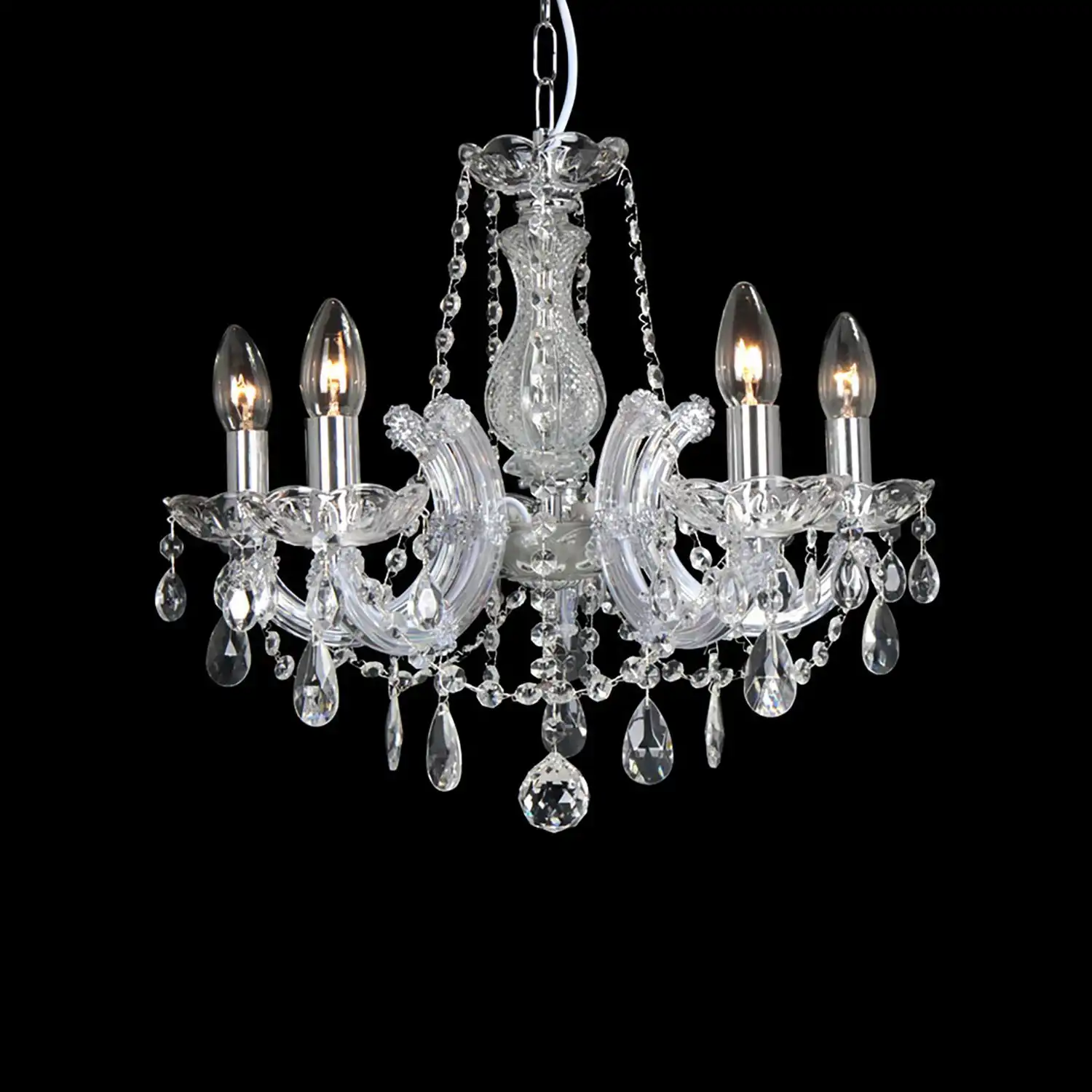 * Gabrielle Chandelier With Glass Sconce And Glass Droplets 5 Light E14 Polished Chrome Finish