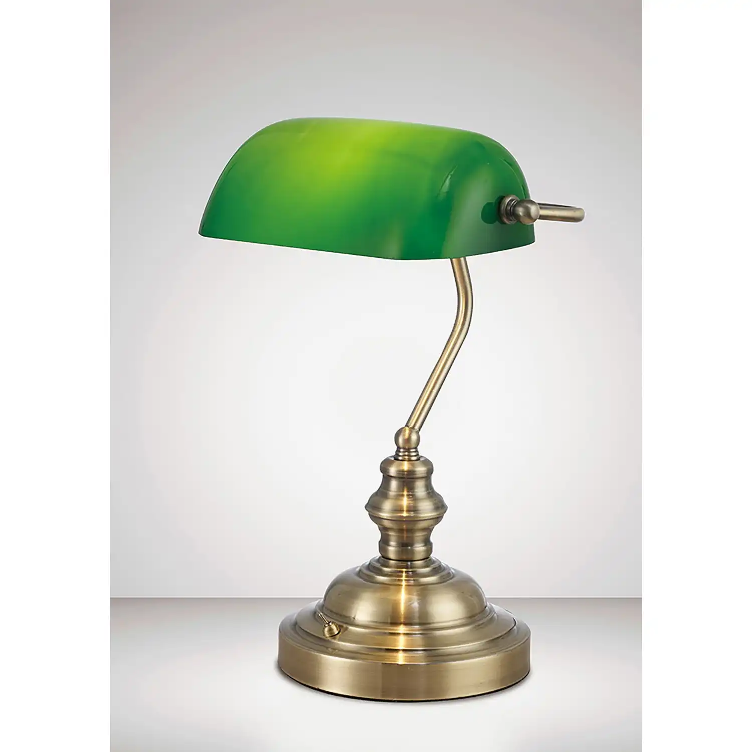 Morgan Bankers Table Lamp 1 Light E27 Antique Brass Green Glass