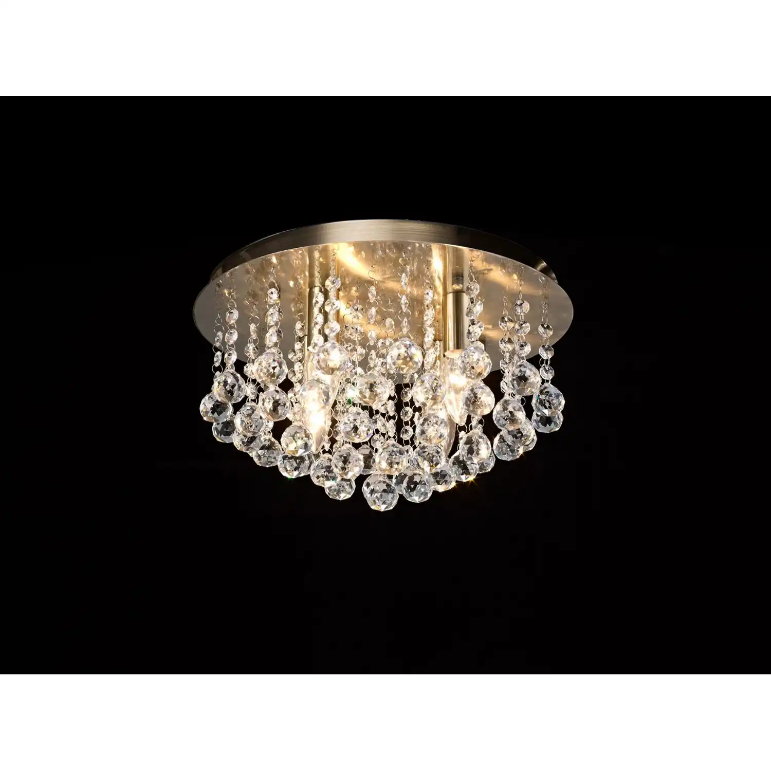 Acton Flush Ceiling 4 Light E14, 380mm Round, Antique Brass Sphere Crystal
