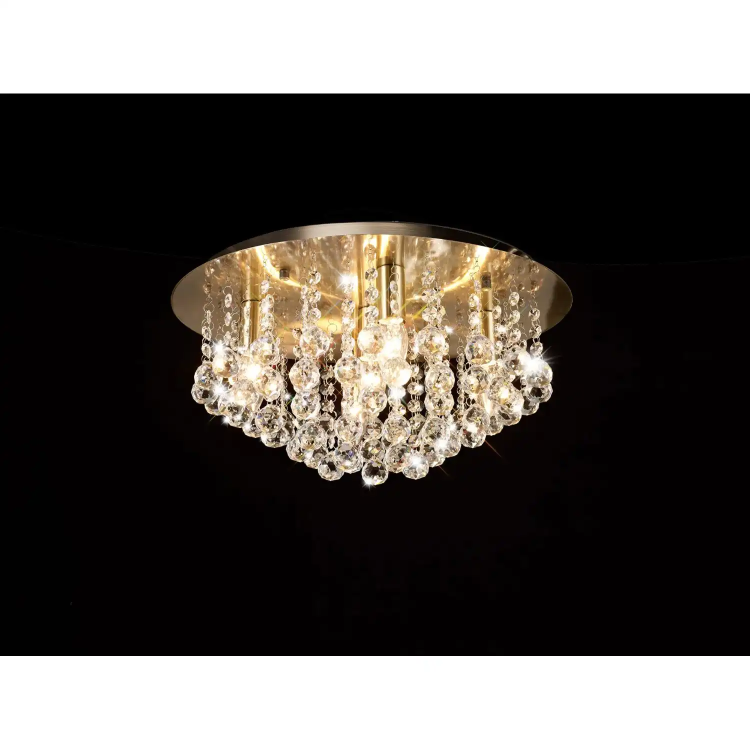 Acton Flush Ceiling 5 Light E14, 460mm Round, Antique Brass Sphere Crystal