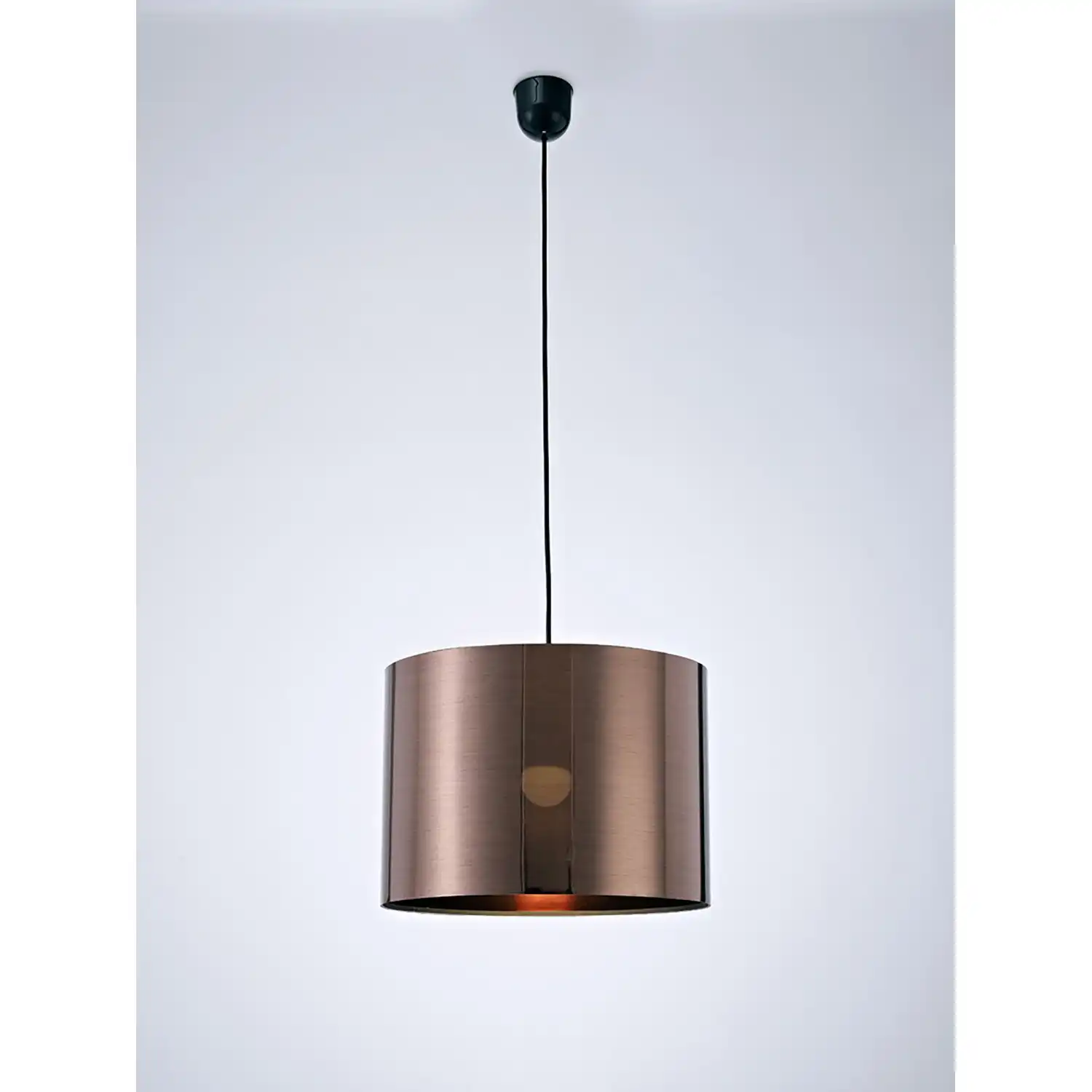 Dako Black Pendant 1 Light E27 With 350 x 250mm Metallic Bronze Finish Cylinder Shade, c w Ceiling Bracket