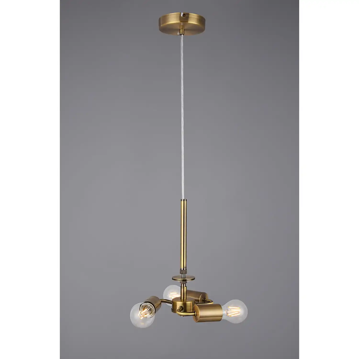 Baymont Antique Brass 3m 3 Light E27 Universal Single Pendant, Suitable For A Vast Selection Of Shades