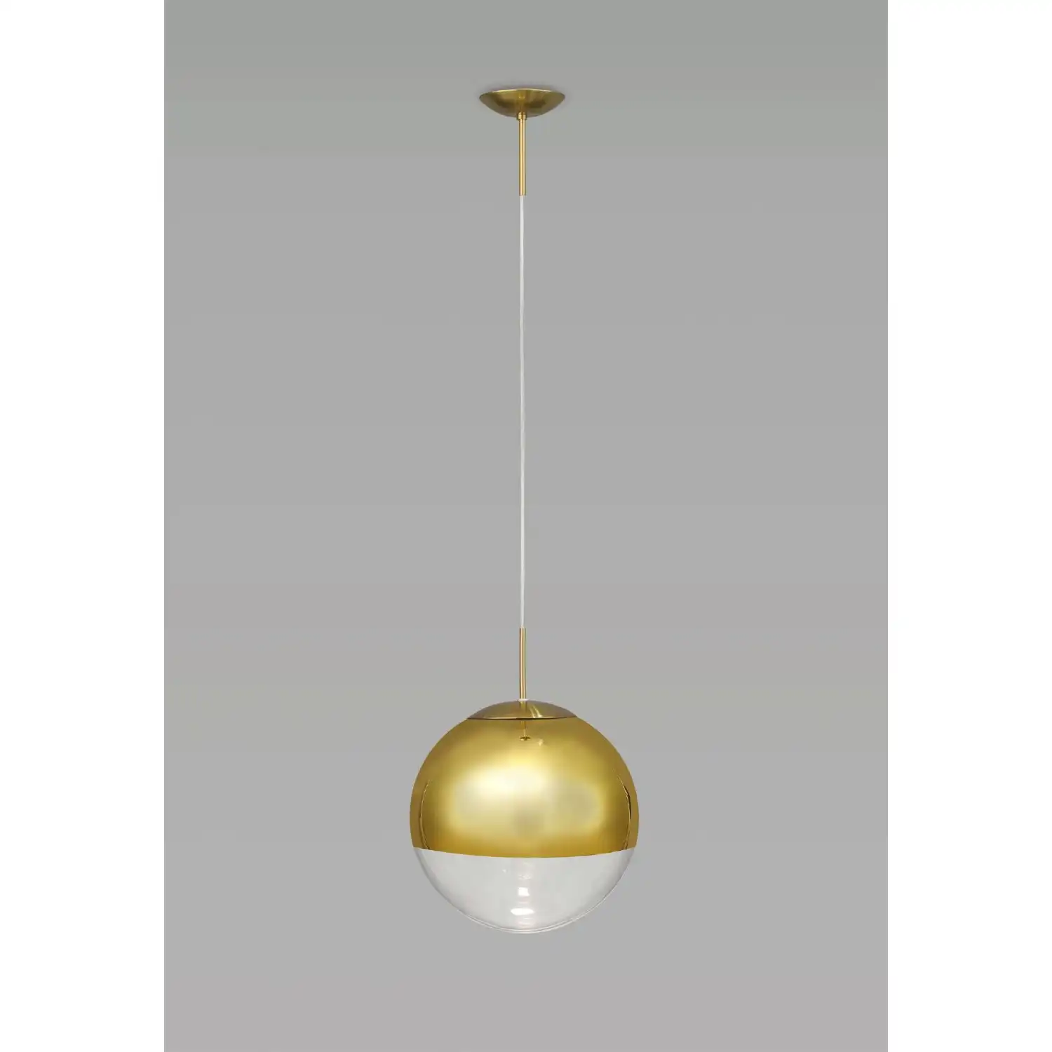 Miranda Small Ball Pendant 1 Light E27 Antique Gold Suspension with Gold Mirrored Clear Glass Globe