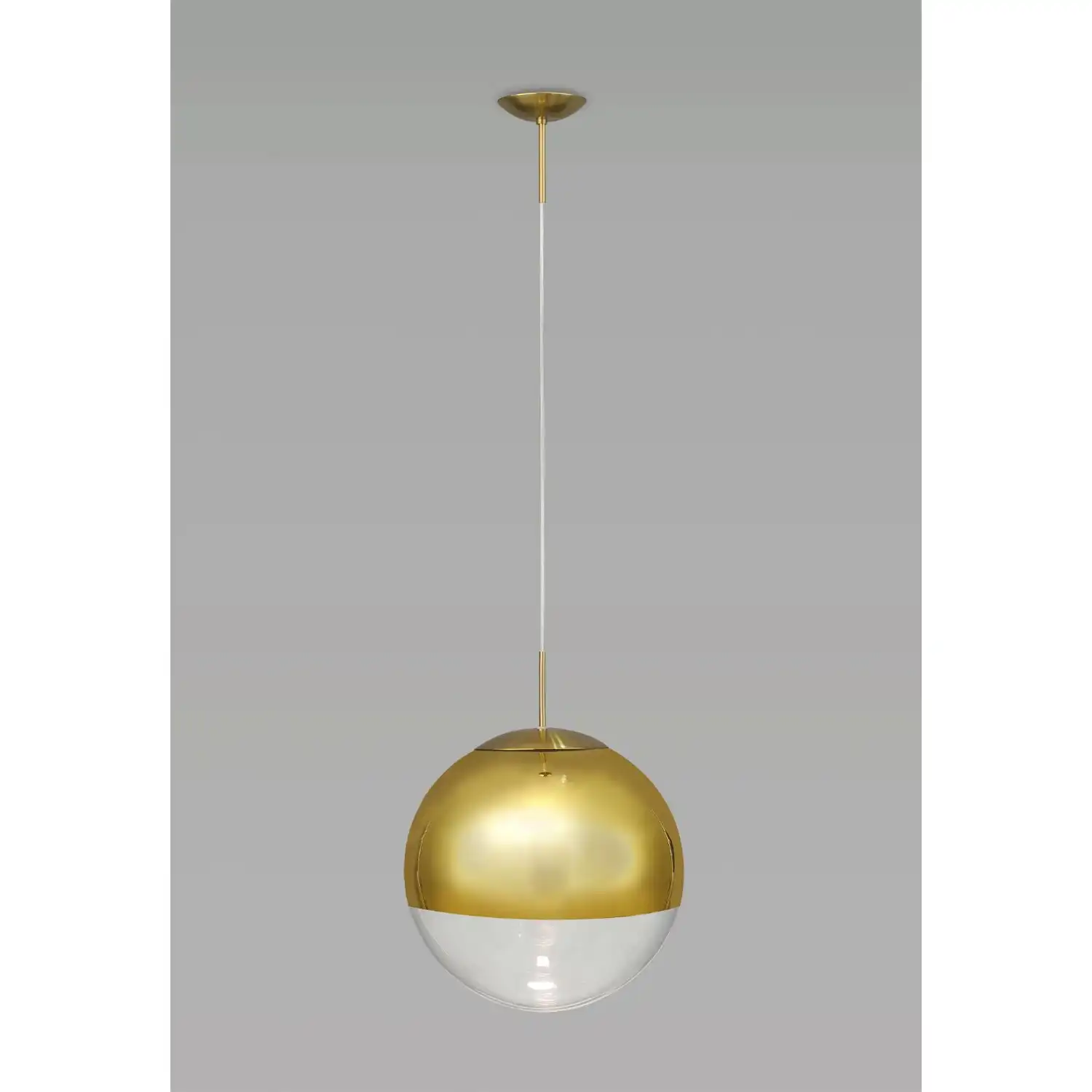 Miranda Medium Ball Pendant 1 Light E27 Antique Gold Suspension with Gold Mirrored Clear Glass Globe