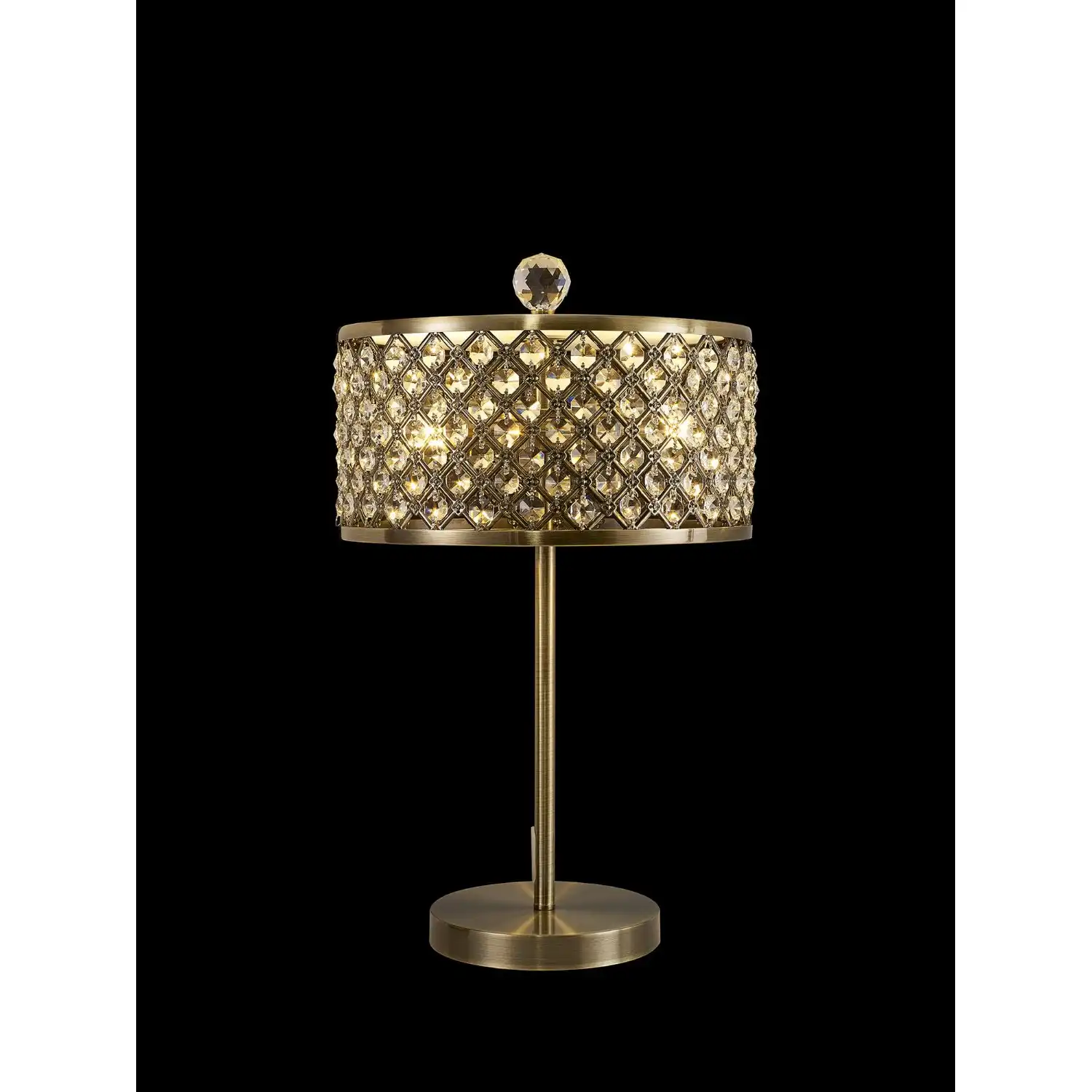 Sasha 2 Light E14, Table Lamp, Antique Brass With Crystal Glass And Opal Glass Diffuser