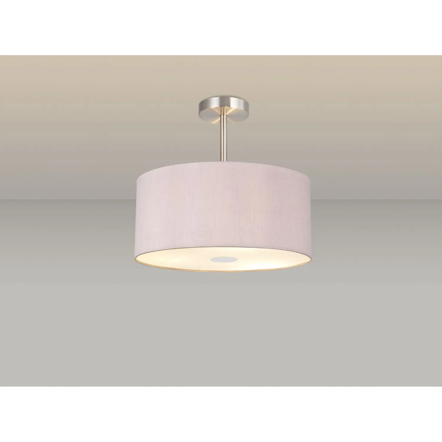Baymont Polished Chrome 1 Light E27 Semi Flush c w 400mm Dual Faux Silk Shade, Taupe Halo Gold c w 400mm Frosted PC Acrylic Diffuser