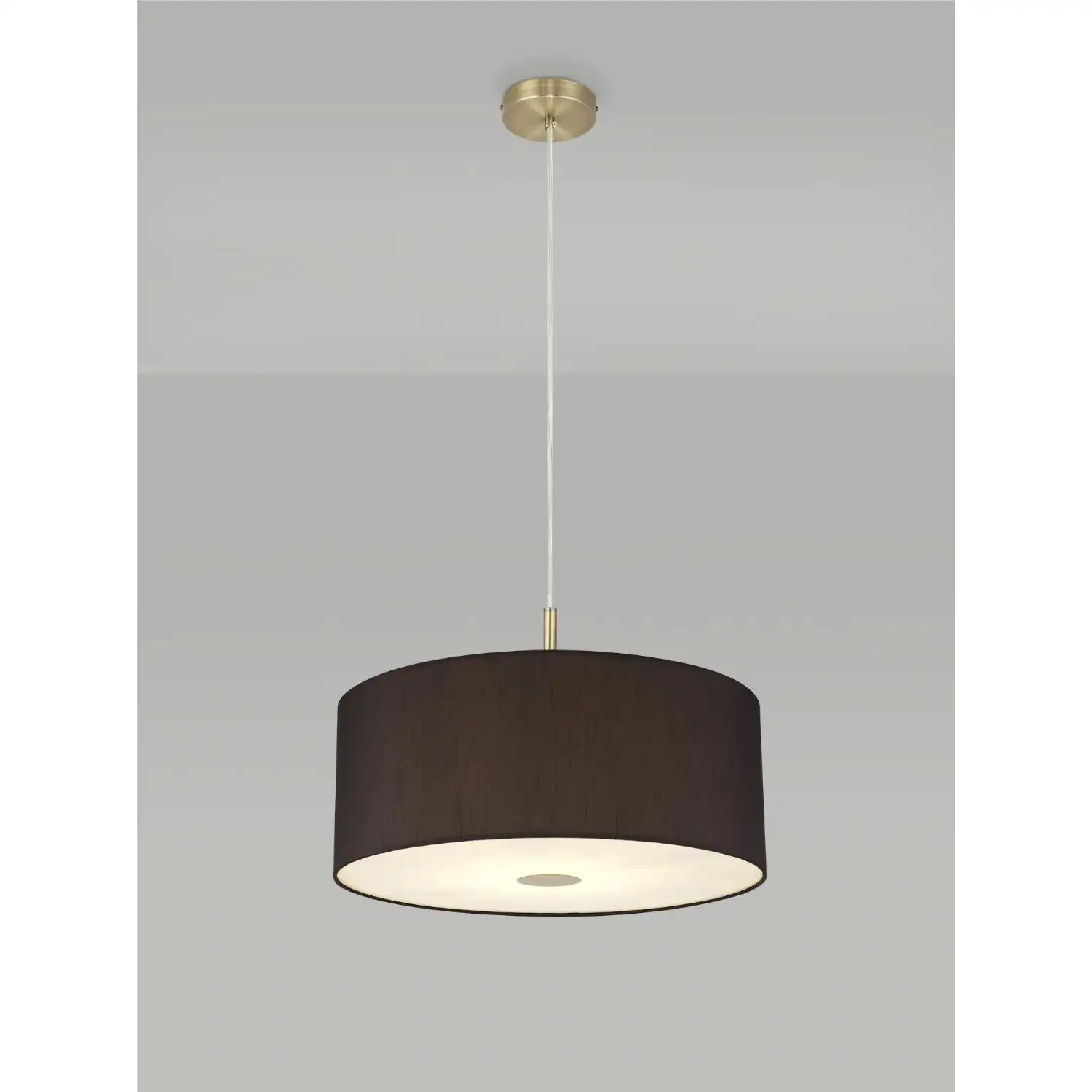 Baymont Antique Brass 1 Light E27 3m Single Pendant c w 500mm Faux Silk Shade, Black White Laminate c w 500mm Frosted AB Acrylic Diffuser