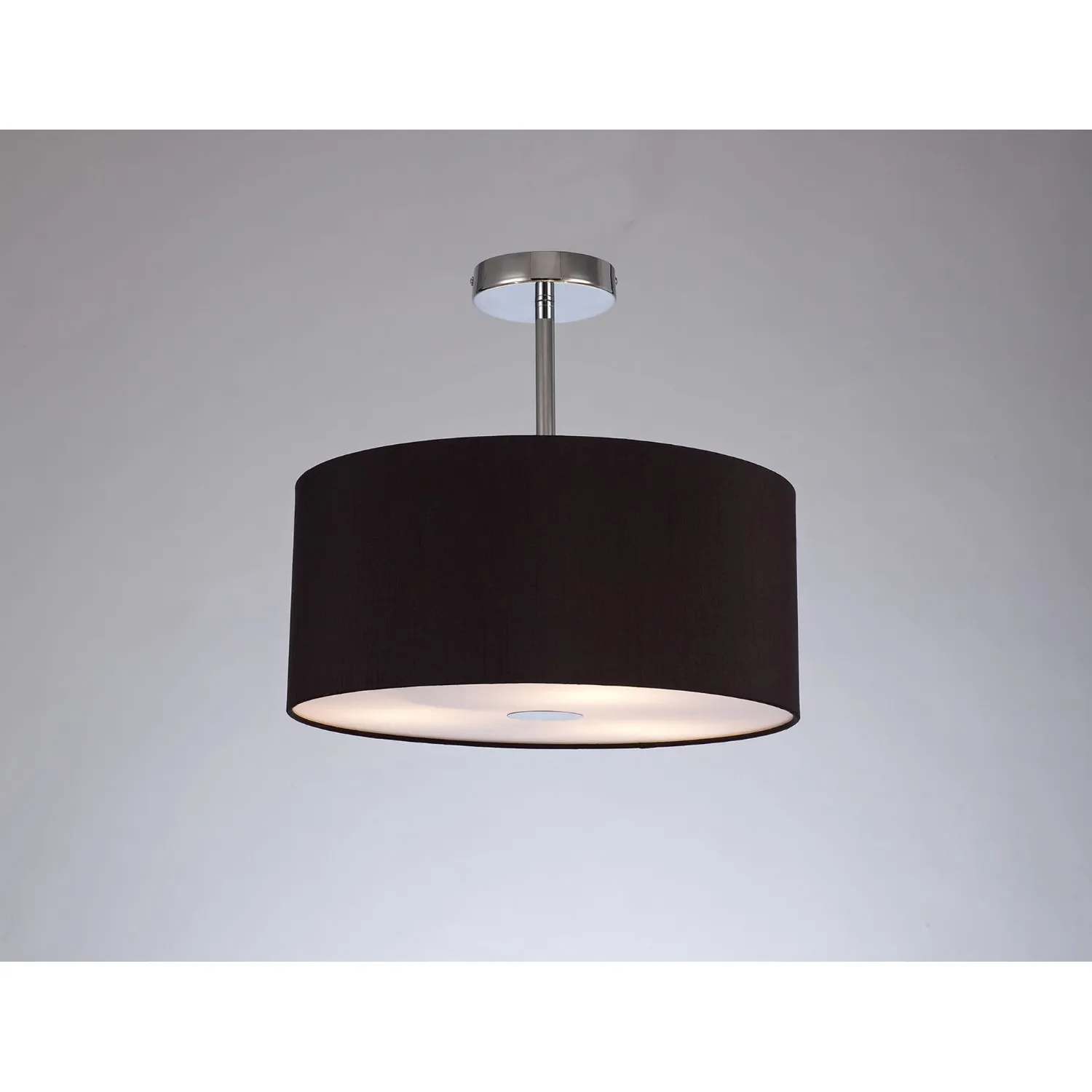 Baymont Polished Chrome 3 Light E27 Semi Flush c w 400 Dual Faux Silk Fabric Shade, Black Green Olive And 400mm Frosted PC Acrylic Diffuser