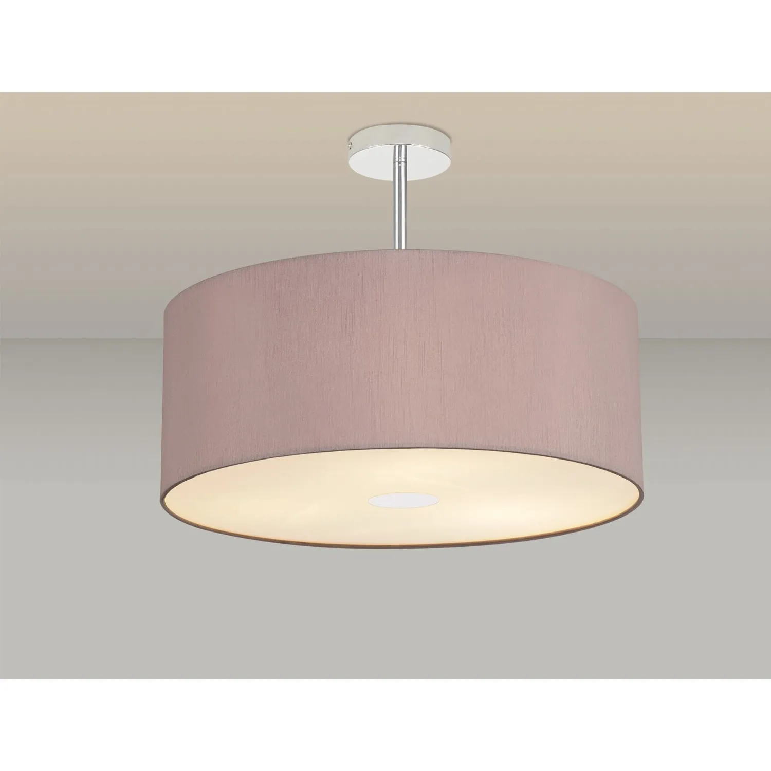 Baymont Polished Chrome 3 Light E27 Semi Flush c w 500 Dual Faux Silk Fabric Shade, Taupe Halo Gold And 500mm Frosted PC Acrylic Diffuser