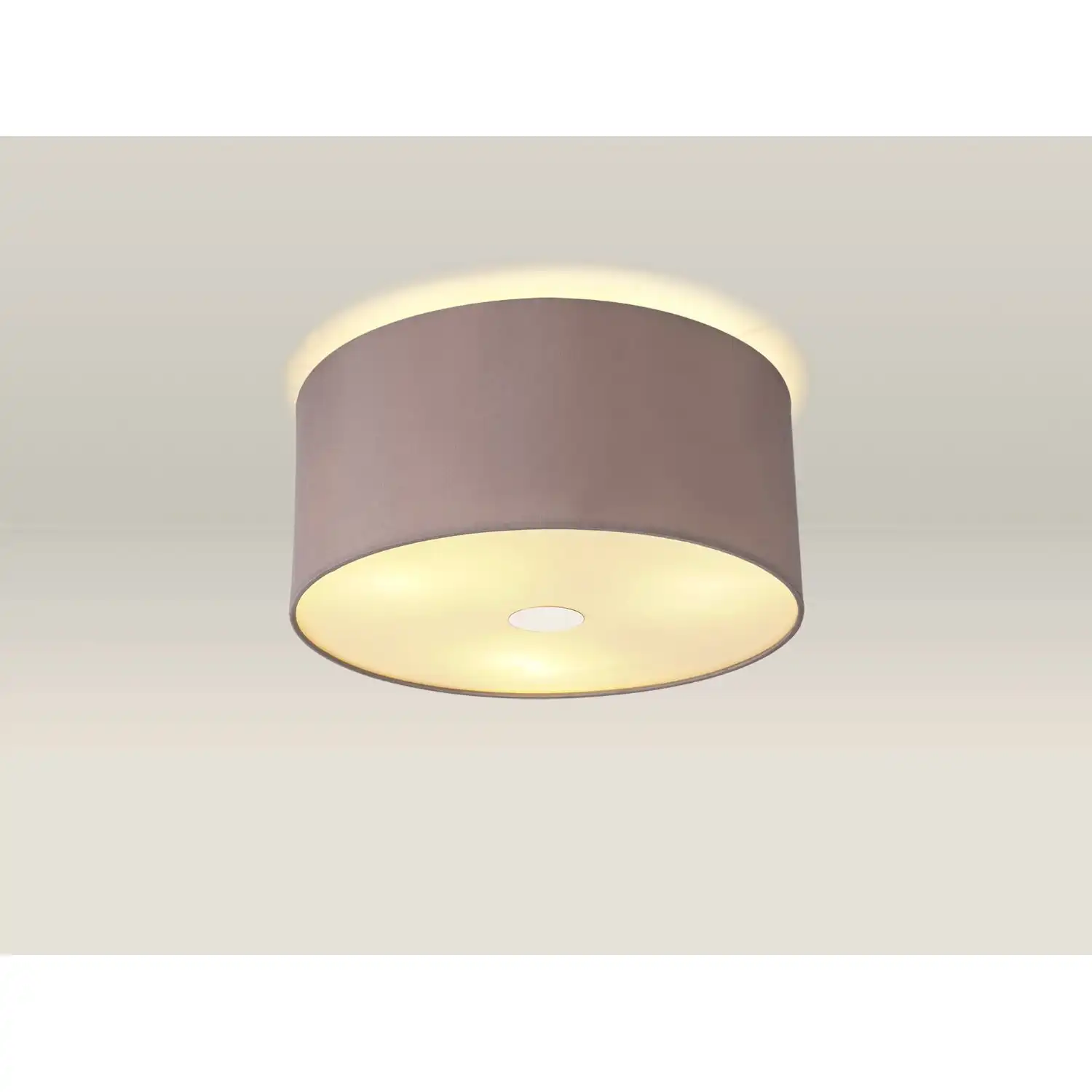 Baymont Polished Chrome 3 Light E27 Drop Flush Ceiling c w 400 Dual Faux Silk Fabric Shade, Taupe Halo Gold And 400mm Frosted PC Acrylic Diffuser