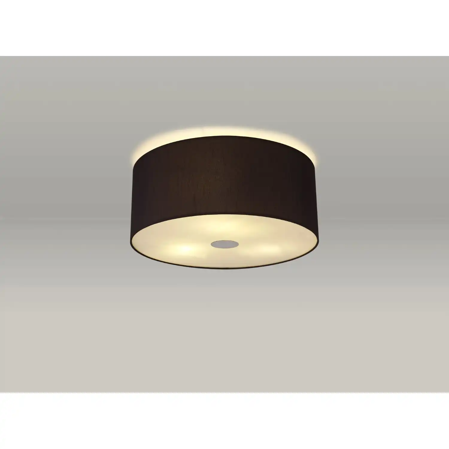 Baymont Polished Chrome 3 Light E27 Drop Flush Ceiling c w 400 Faux Silk Fabric Shade, Black White Laminate And 400mm Frosted PC Acrylic Diffuser