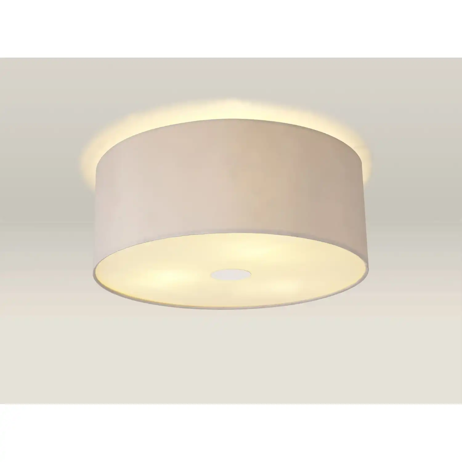 Baymont Polished Chrome 3 Light E27 Drop Flush Ceiling c w 500 Dual Faux Silk Fabric Shade Nude Beige Moonlight And 500mm Frosted PC Acrylic Diffuser