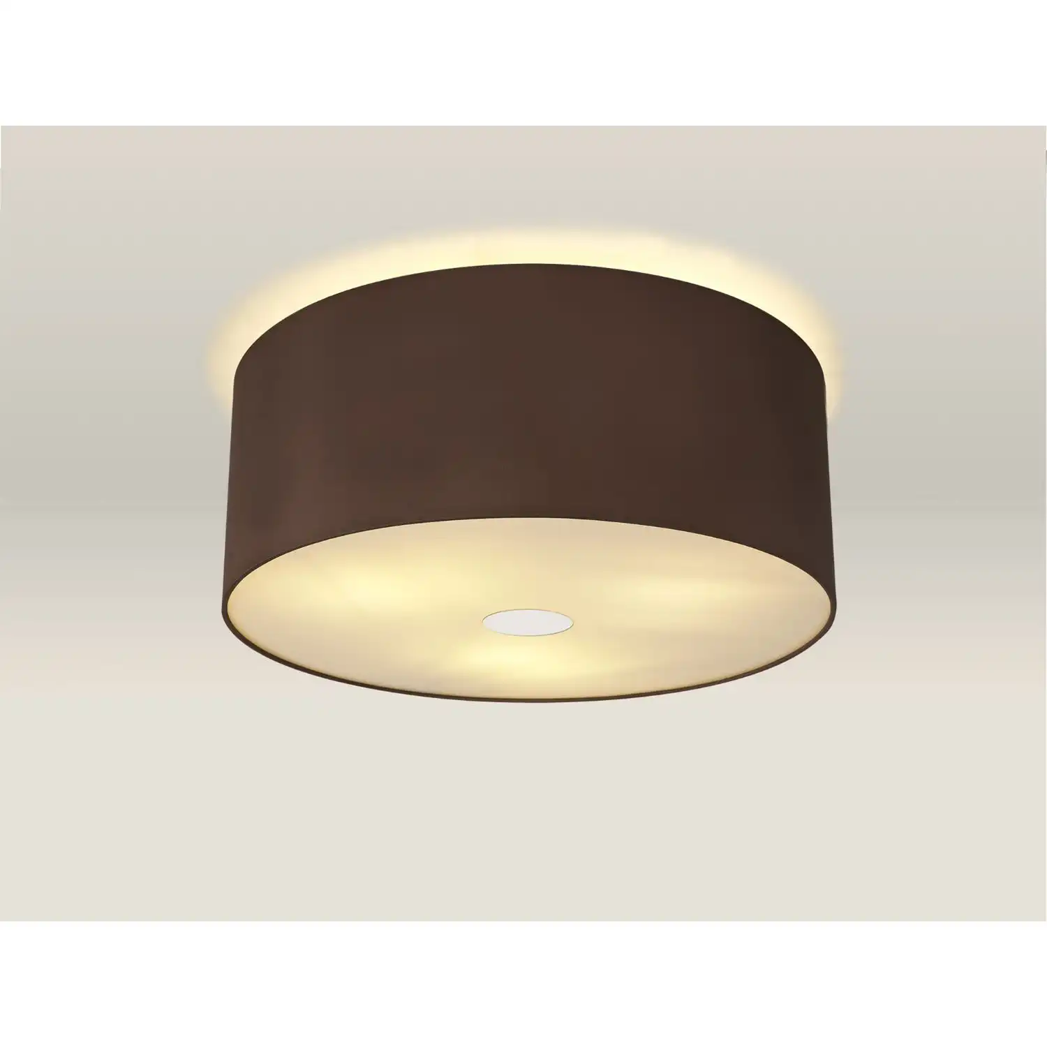 Baymont Polished Chrome 3 Light E27 Drop Flush Ceiling c w 500 Dual Faux Silk Fabric Shade Cocoa Grecian Bronze And 500mm Frosted PC Acrylic Diffuser