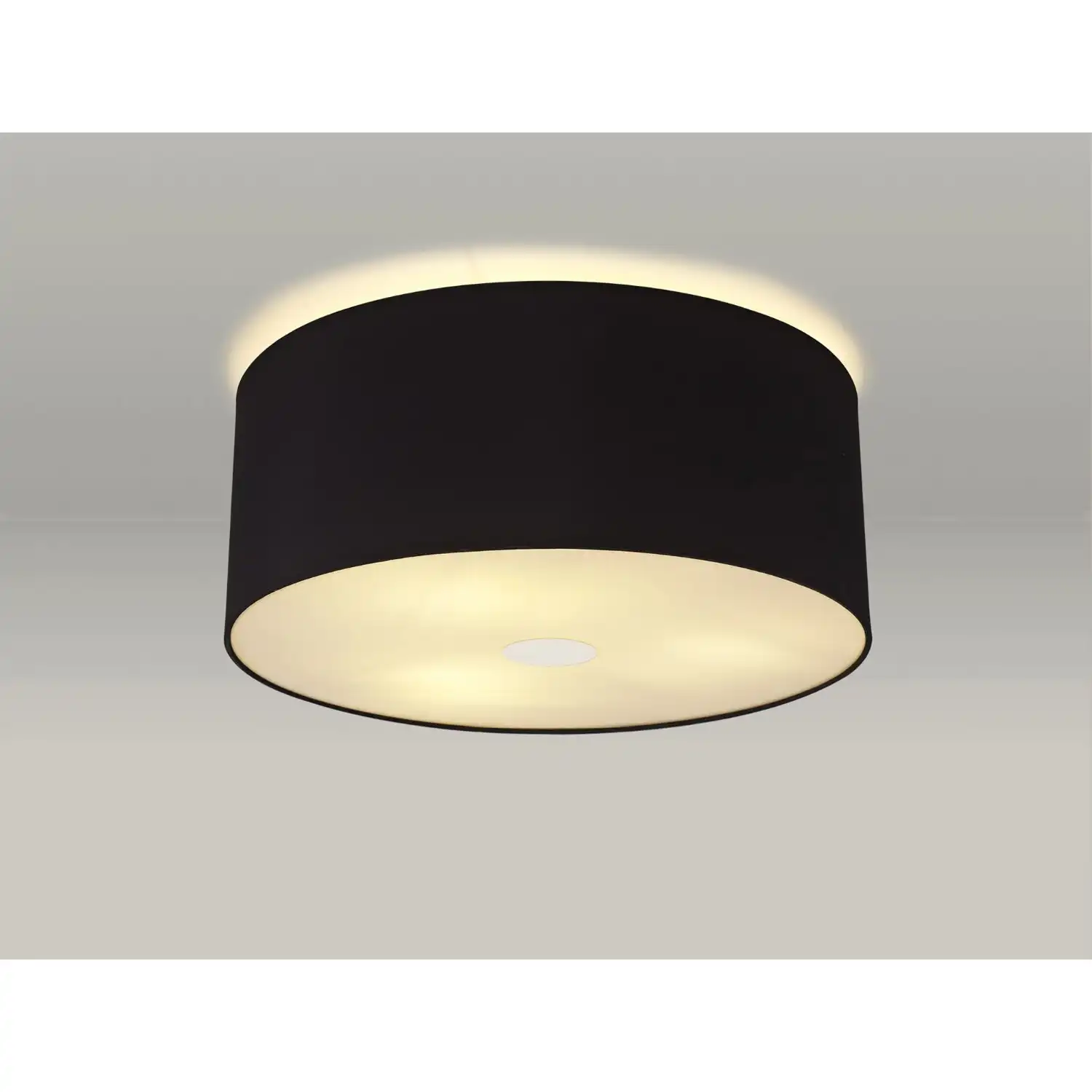 Baymont Polished Chrome 3 Light E27 Drop Flush Ceiling c w 500 Dual Faux Silk Fabric Shade, Black Green Olive And 500mm Frosted PC Acrylic Diffuser