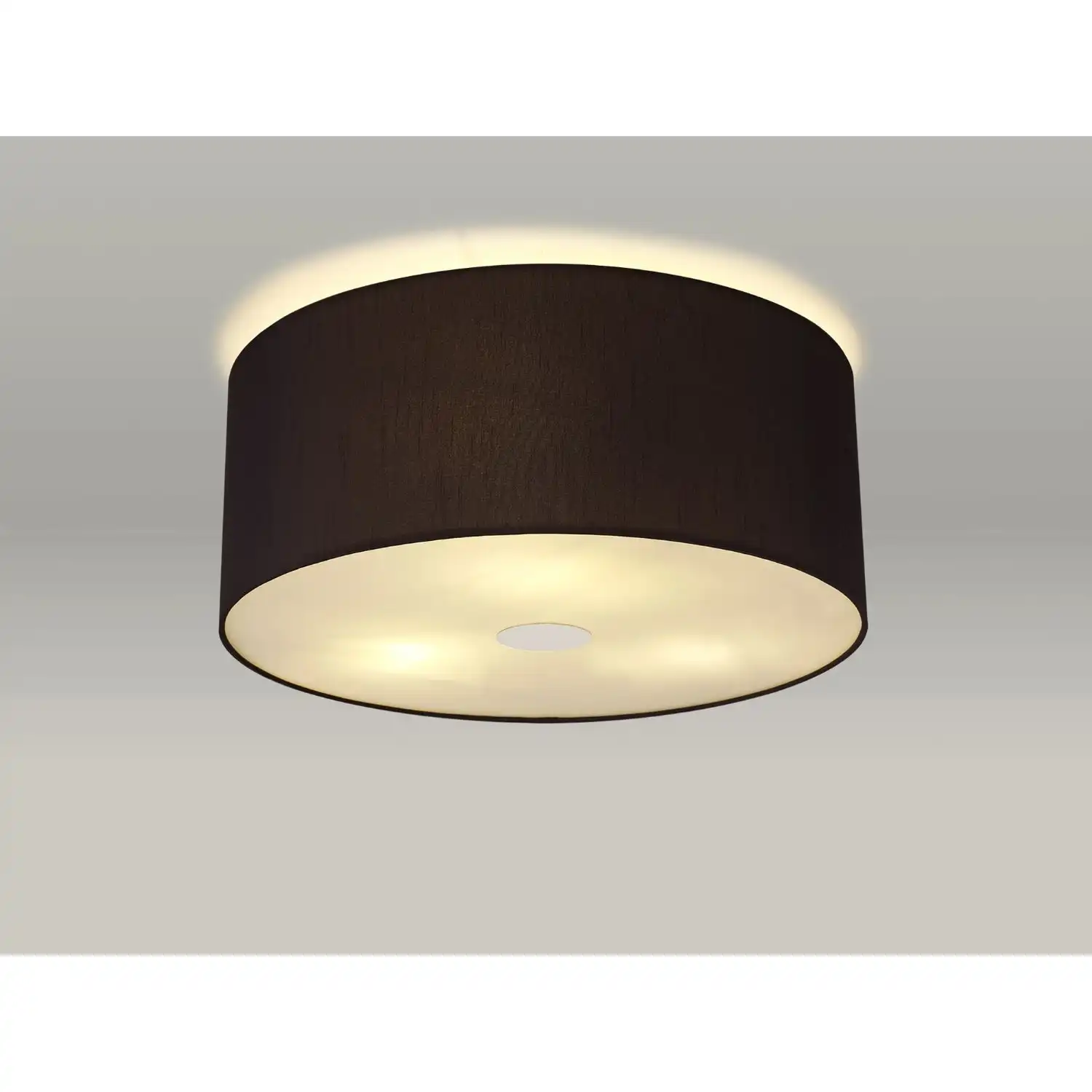 Baymont Polished Chrome 3 Light E27 Drop Flush Ceiling c w 500 Faux Silk Fabric Shade, Black White Laminate And 500mm Frosted PC Acrylic Diffuser