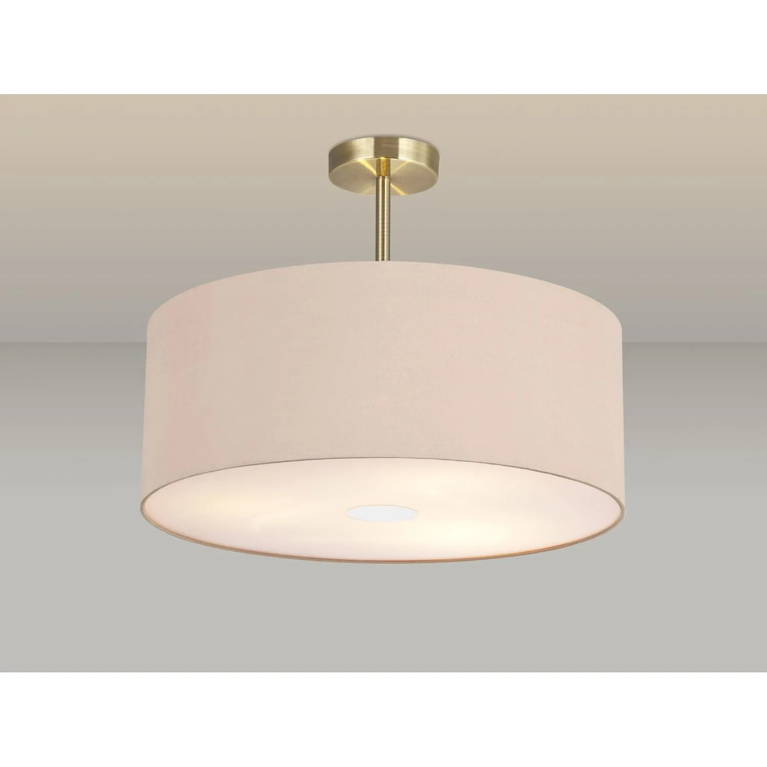 Baymont Antique Brass 3 Light E27 Semi Flush c w 500 Dual Faux Silk Fabric Shade, Antique Gold Ruby And 500mm Frosted AB Acrylic Diffuser