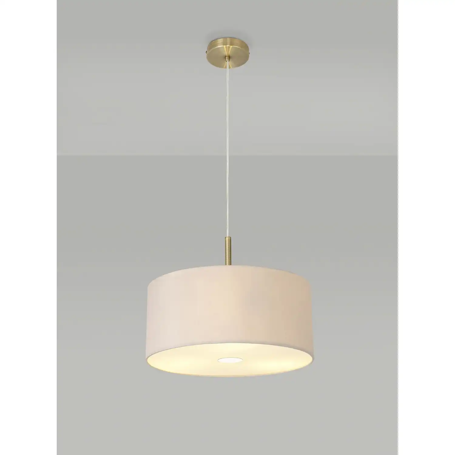 Baymont Antique Brass 3m 3 Light E27 Single Pendant c w 400 Dual Faux Silk Fabric Shade, Nude Beige Moonlight And 400mm Frosted AB Acrylic Diffuser