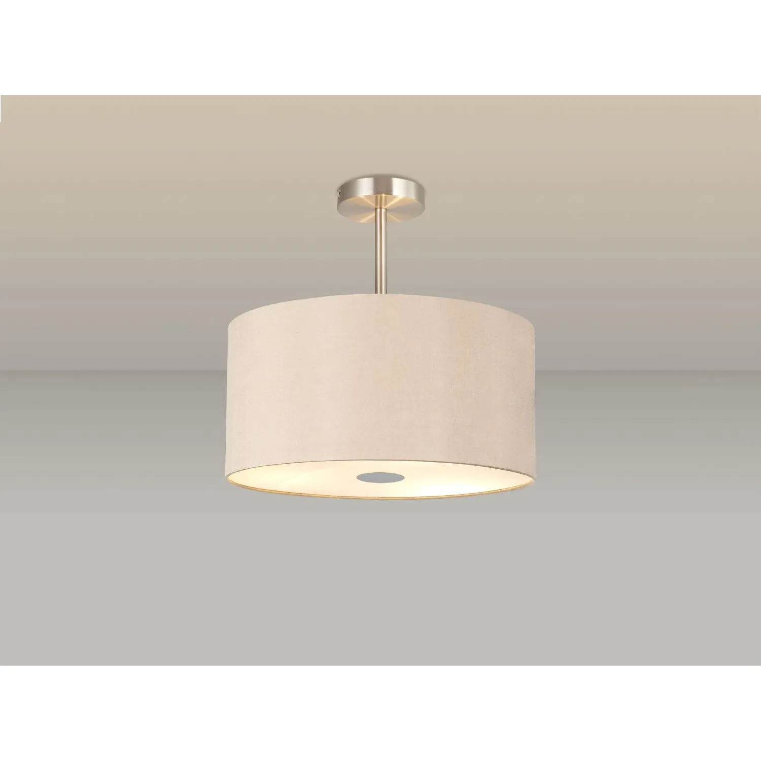 Baymont Satin Nickel 3 Light E27 Semi Flush c w 400 Dual Faux Silk Fabric Shade, Antique Gold Ruby And 400mm Frosted PC Acrylic Diffuser