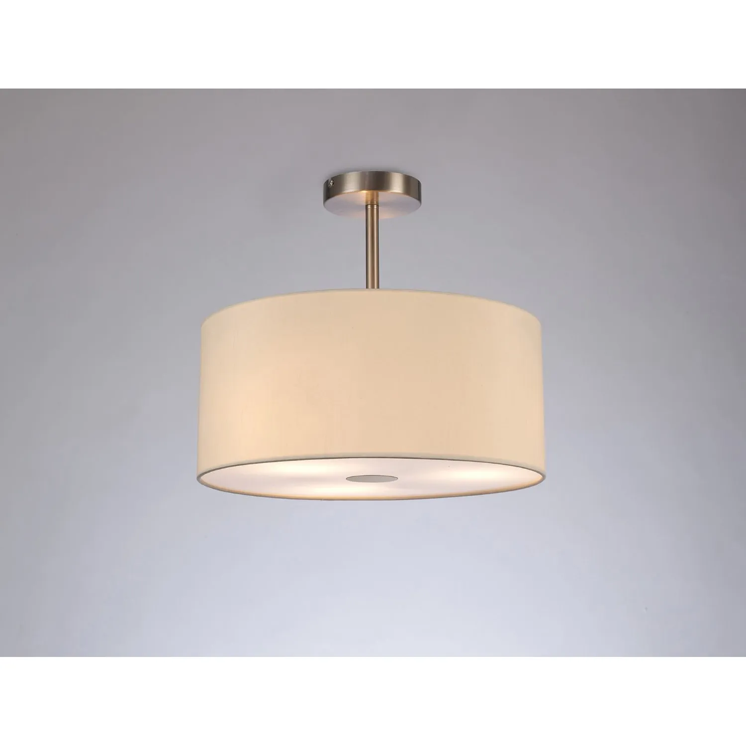 Baymont Satin Nickel 3 Light E27 Semi Flush c w 400mm Faux Silk Shade, Ivory Pearl White Laminate And 400mm Frosted SN Acrylic Diffuser