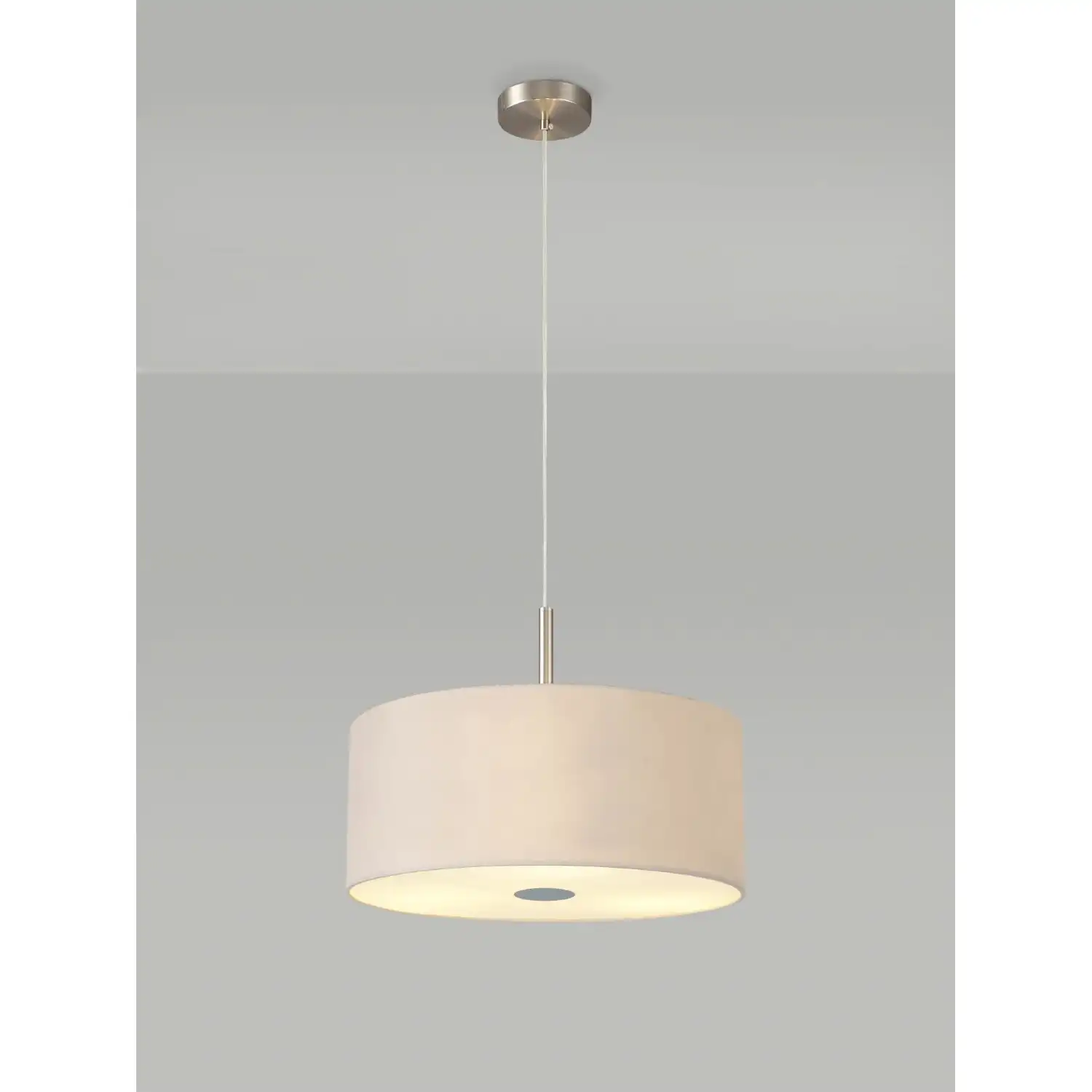 Baymont Satin Nickel 3m 3 Light E27 Single Pendant c w 400 Dual Faux Silk Fabric Shade, Nude Beige Moonlight And 400mm Frosted PC Acrylic Diffuser