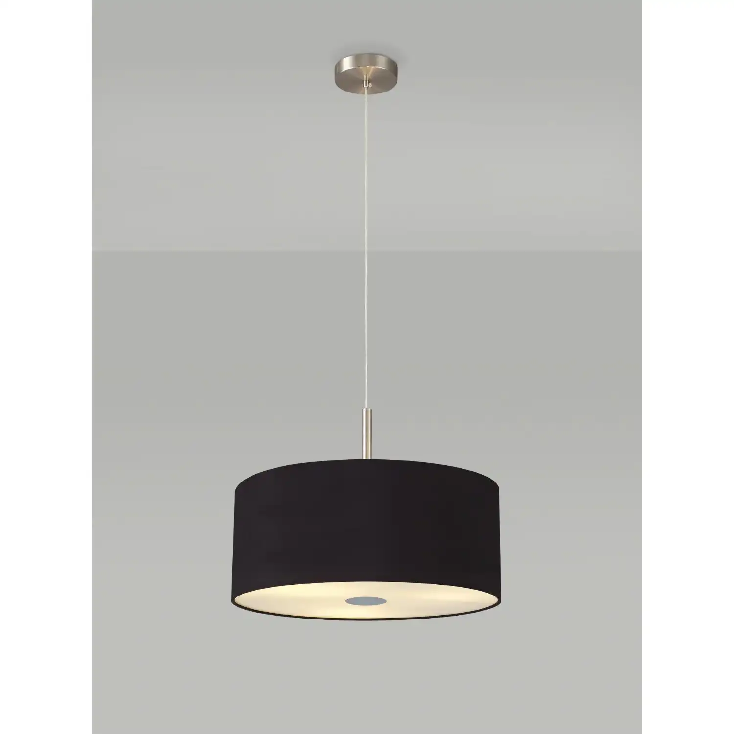Baymont Satin Nickel 3m 3 Light E27 Single Pendant c w 400 Dual Faux Silk Fabric Shade, Midnight Black Green Olive And 400mm Frosted PC Acrylic Diffuser