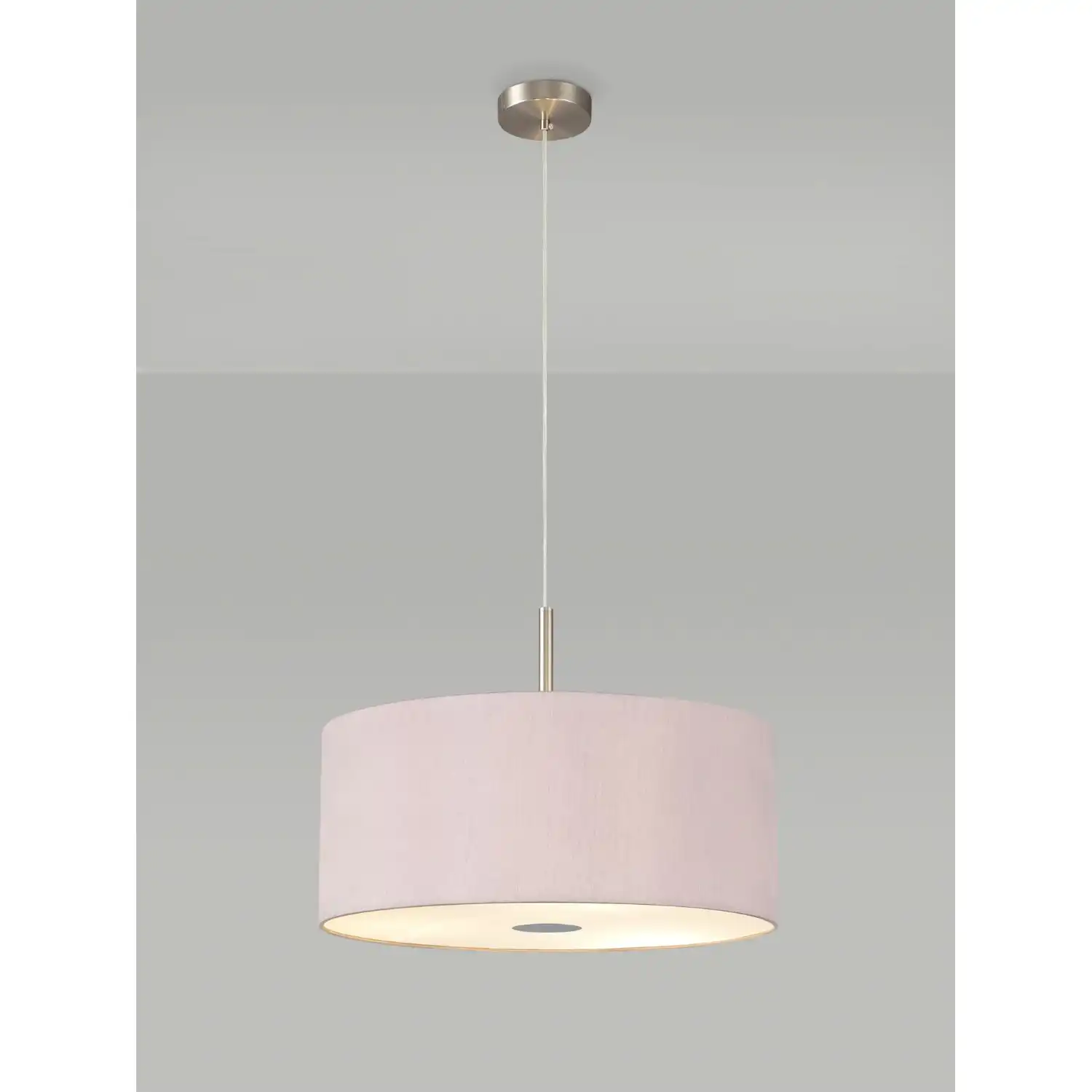 Baymont Satin Nickel 3m 3 Light E27 Single Pendant c w 500 x 200mm Dual Faux Silk Fabric Shade, Taupe Halo Gold And 500mm Frosted PC Acrylic Diffuser