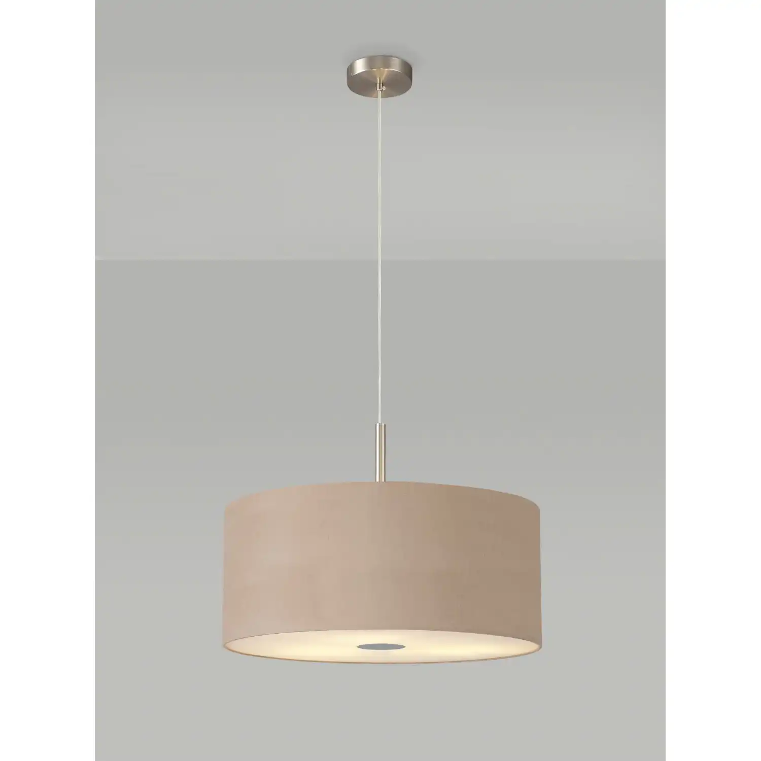 Baymont Satin Nickel 3m 3 Light E27 Single Pendant c w 500 x 200mm Dual Faux Silk Fabric Shade, Antique Gold Ruby And 500mm Frosted PC Acrylic Diffuser