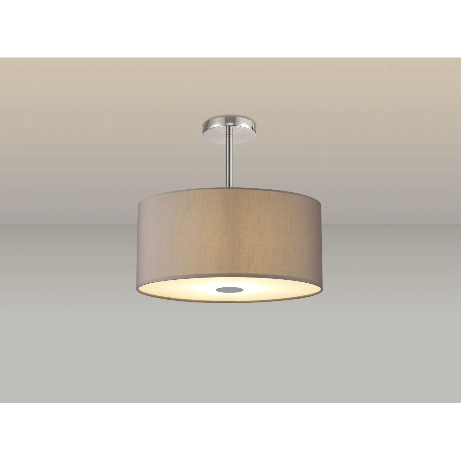 Baymont Polished Chrome 5 Light E27 Semi Flush c w 400mm Faux Silk Shade, Grey White Laminate And 400mm Frosted PC Acrylic Diffuser