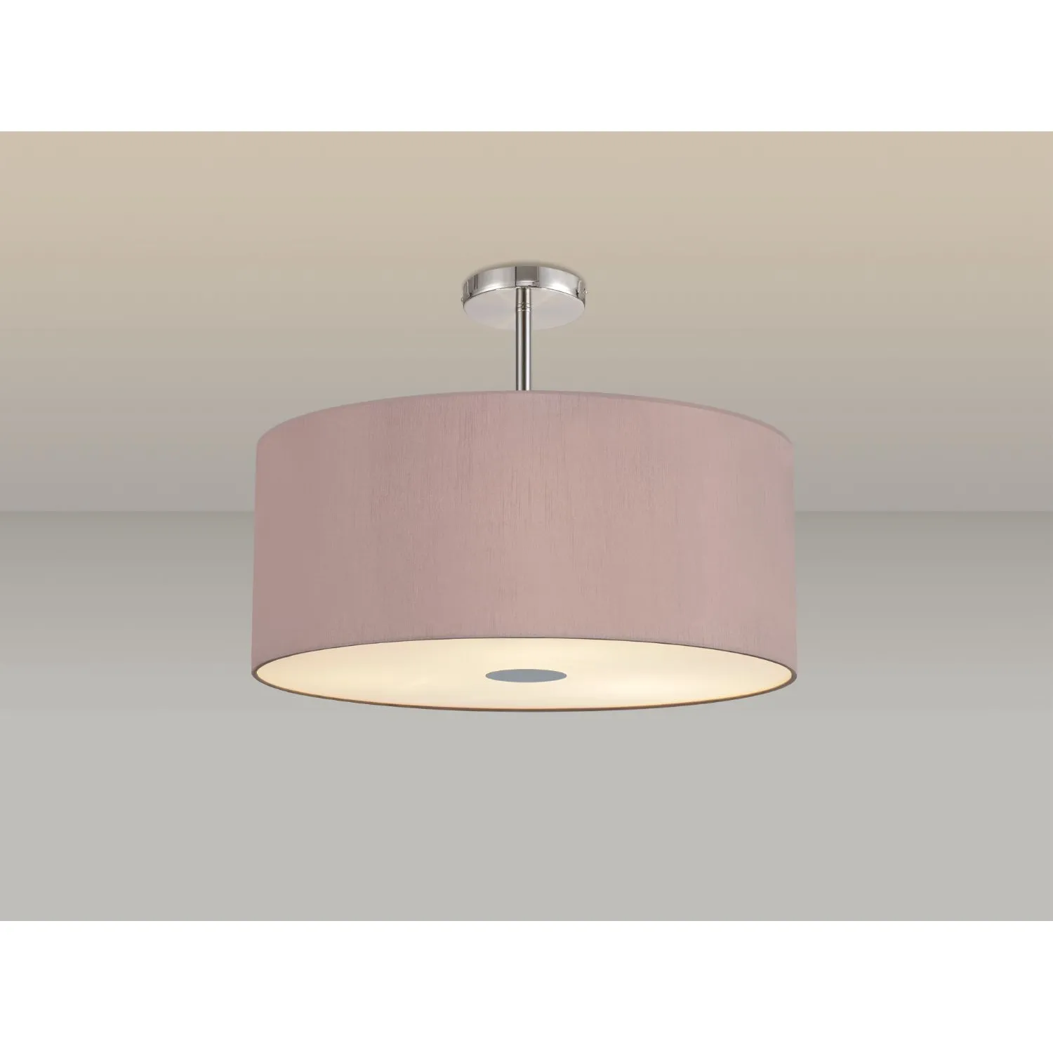 Baymont Polished Chrome 5 Light E27 Semi Flush Fixture c w 600 Dual Faux Silk Fabric Shade, Taupe Halo Gold And 600mm Frosted PC Acrylic Diffuser