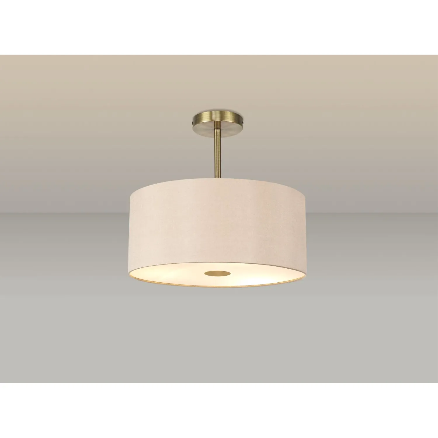 Baymont Antique Brass 5 Light E27 Semi Flush c w 400mm Dual Faux Silk Shade, Antique Gold Ruby And 400mm Frosted AB Acrylic Diffuser