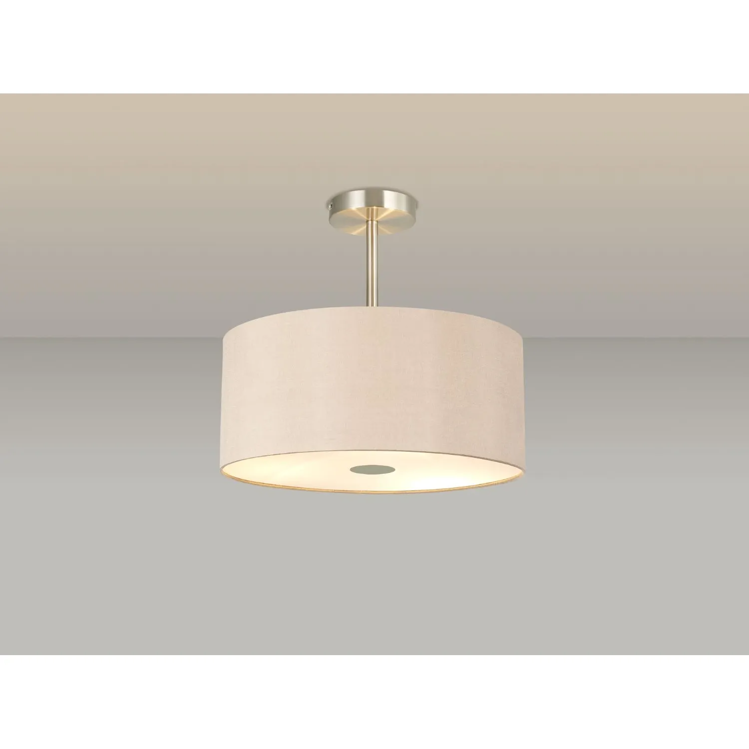 Baymont Satin Nickel 5 Light E27 Semi Flush c w 400mm Dual Faux Silk Shade, Antique Gold Ruby And 400mm Frosted SN Acrylic Diffuser