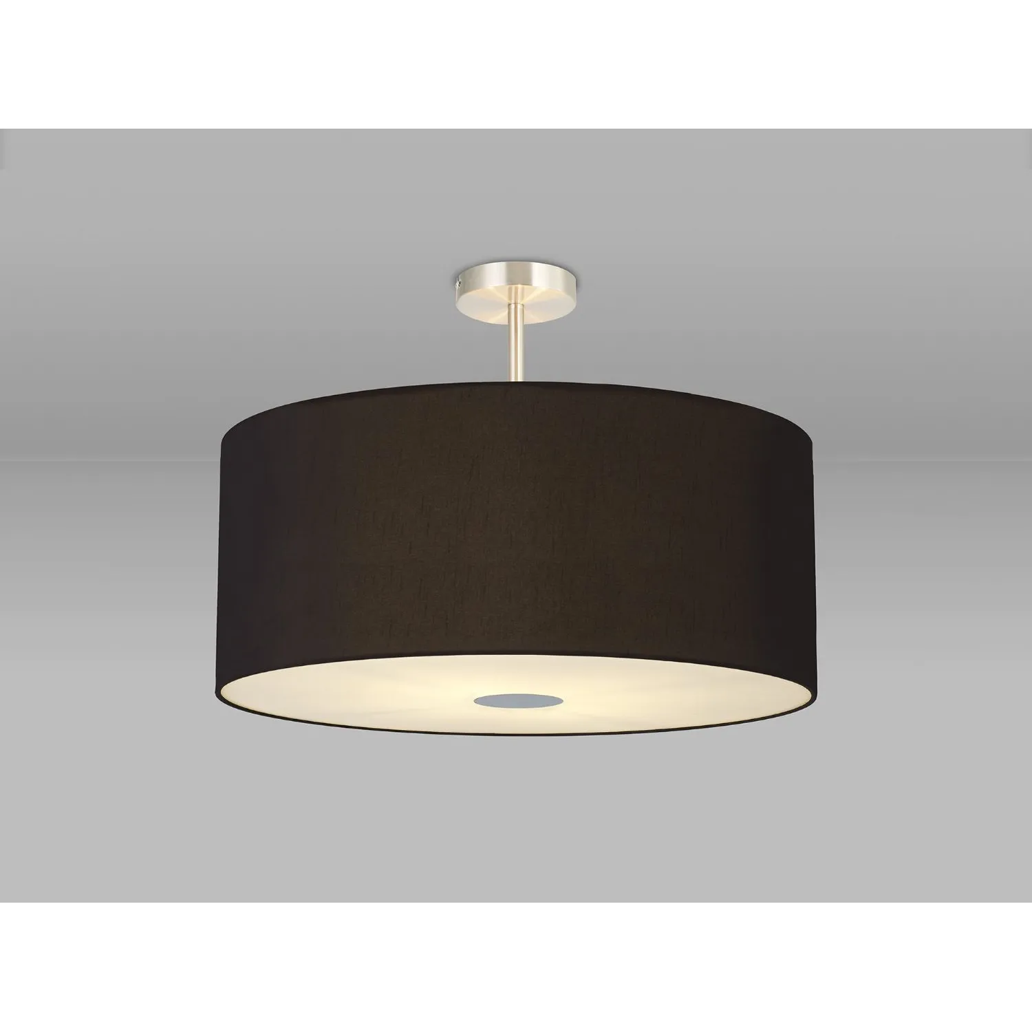 Baymont Satin Nickel 5 Light E27 Semi Flush Fixture c w 600 Dual Faux Silk Fabric Shade, Black Green Olive And 600mm Frosted PC Acrylic Diffuser