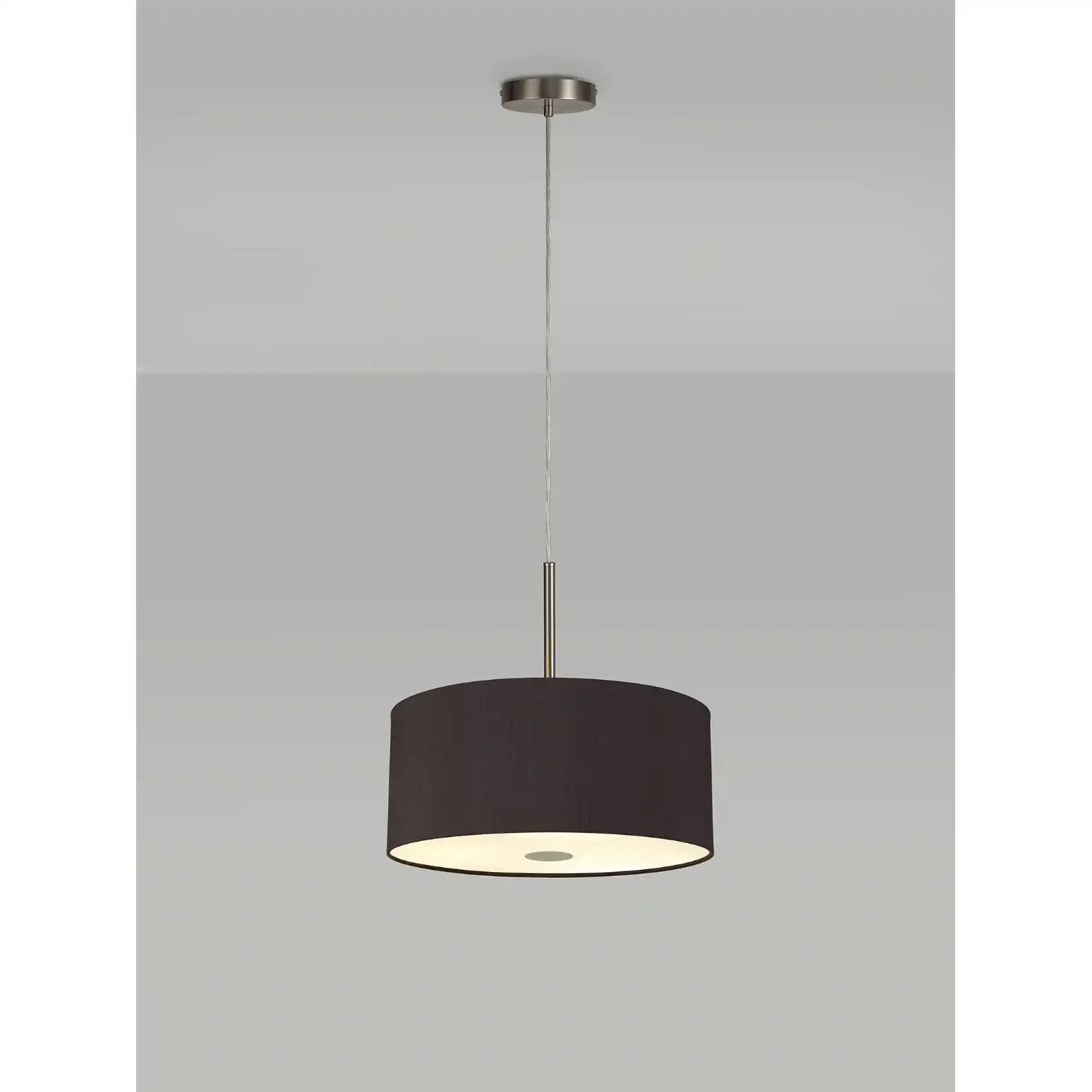 Baymont Satin Nickel 3m 5 Light E27 Single Pendant c w 400mm Dual Faux Silk Shade, Black Green Olive And 400mm Frosted SN Acrylic Diffuser