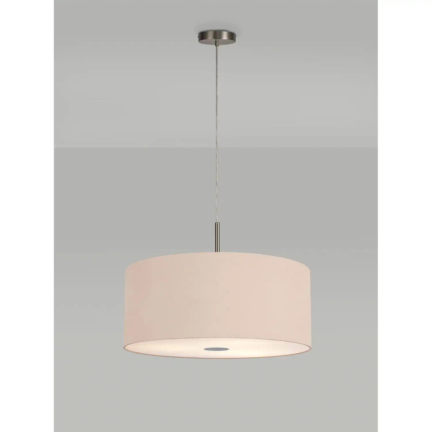 Baymont Satin Nickel 3m 5 Light E27 Single Pendant c w 600 x 220mm Dual Faux Silk Fabric Shade, Antique Gold Ruby And 600mm Frosted PC Acrylic Diffuser